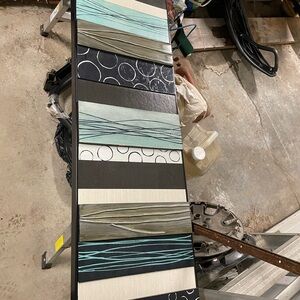Modern Striped Abstract Wall Art - Black, Teal & White
